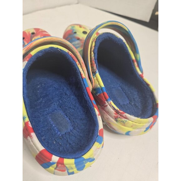 Crocs Kids Classic Lined Marbled Clog size 13 C Tie Dye Blue Yellow - Picture 7 of 11